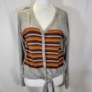 Coco + Main Rainbow Striped Tie Front Sweater Top Cardigan Soft S small Gray NWT